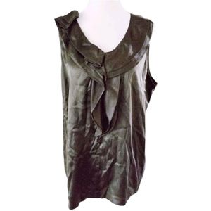 TALBOTS OLIVE SILKY RUFFLE BLOUSE TOP SZ 1X 14 PLUS